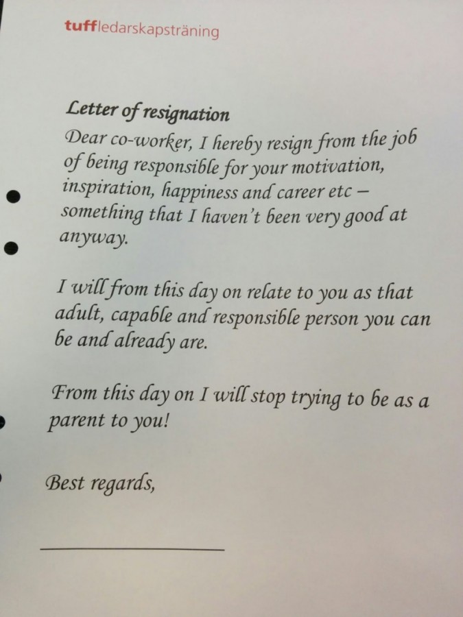 Tuff Leadership Training Manager Letter of Resignation